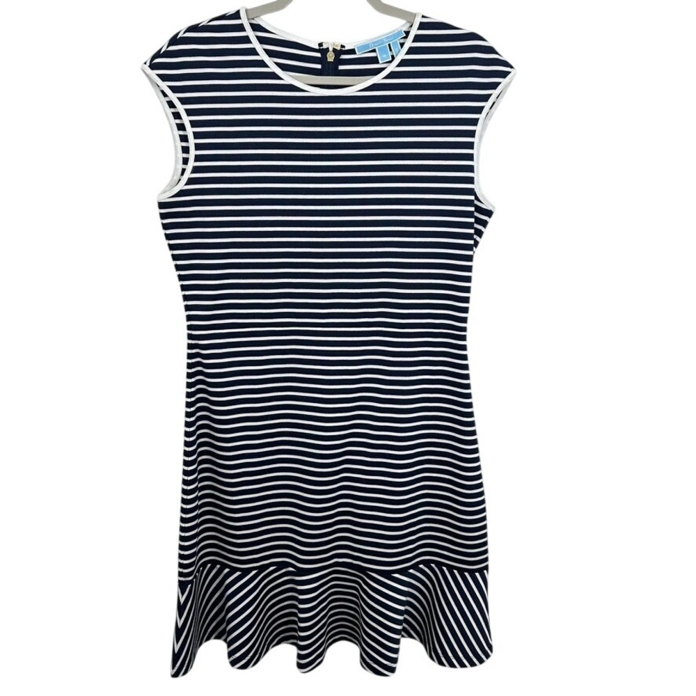 Draper James Navy Blue White Striped Sleeveless Ruffle Hem Dress - Size M